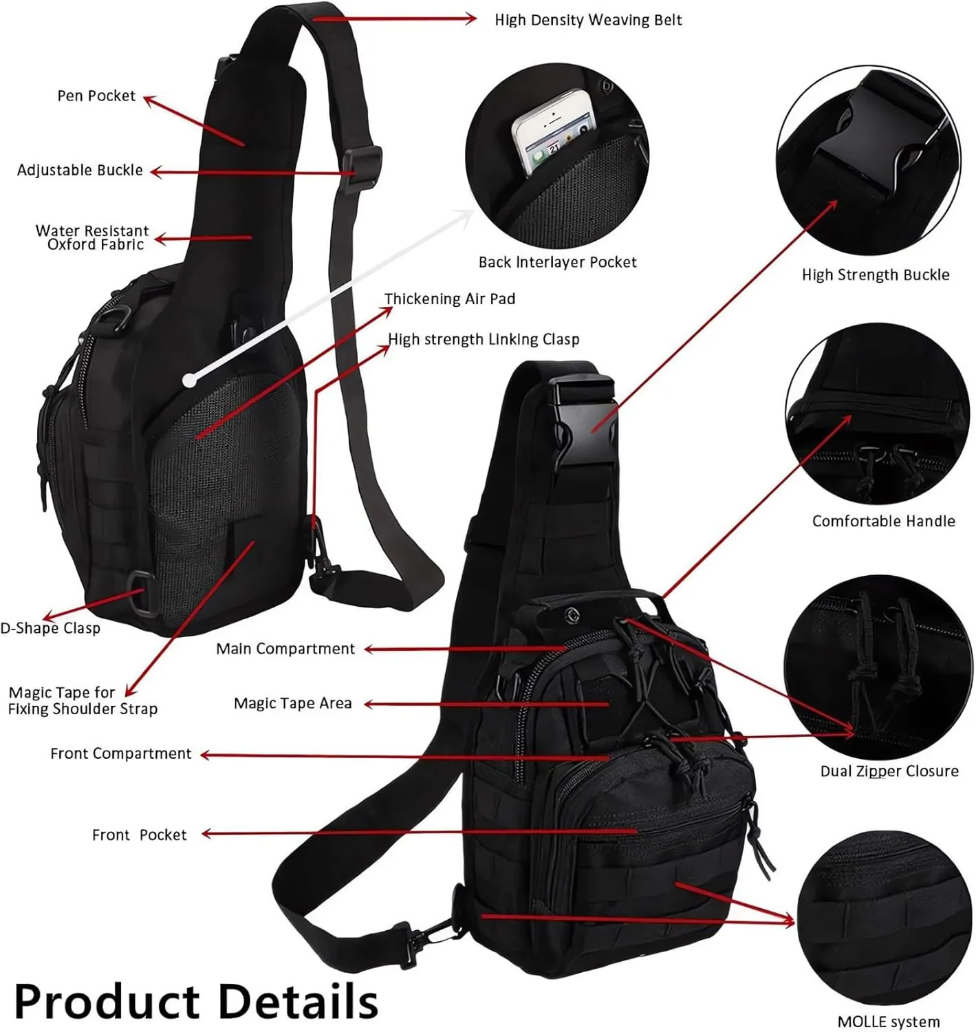 Tactical Shoulder Sling Bag Small Outdoor Chest Pack Backpack for Men Traveling, Trekking, Camping, Sling Backpack