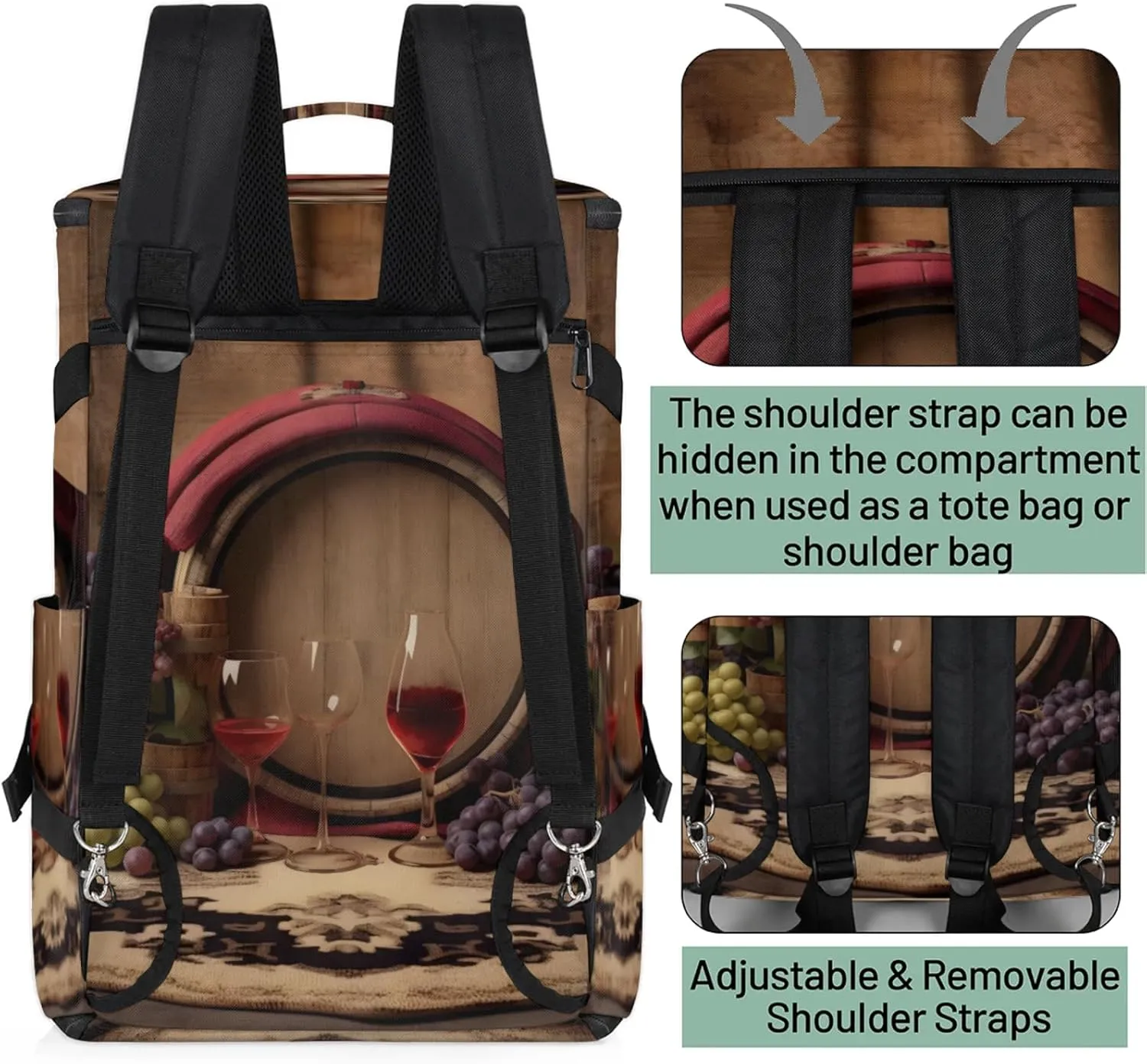 Tactical Sports Duffle Bag for Travel Waterproof Gym Bag with Shoe Compartment 48L Carry On Luggage for Men & Women 3-in-1 Durable Travel Luggage Grapes Glass Wine