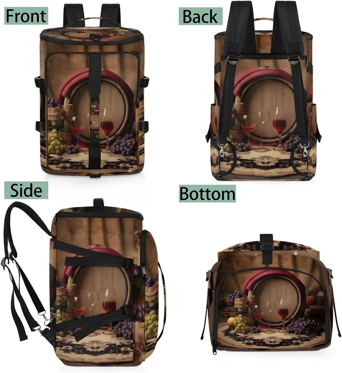 Tactical Sports Duffle Bag for Travel Waterproof Gym Bag with Shoe Compartment 48L Carry On Luggage for Men & Women 3-in-1 Durable Travel Luggage Grapes Glass Wine