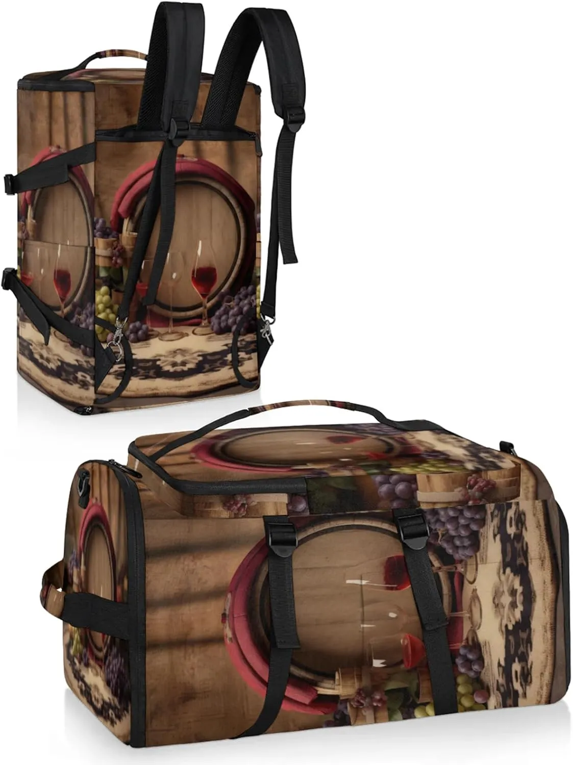 Tactical Sports Duffle Bag for Travel Waterproof Gym Bag with Shoe Compartment 48L Carry On Luggage for Men & Women 3-in-1 Durable Travel Luggage Grapes Glass Wine
