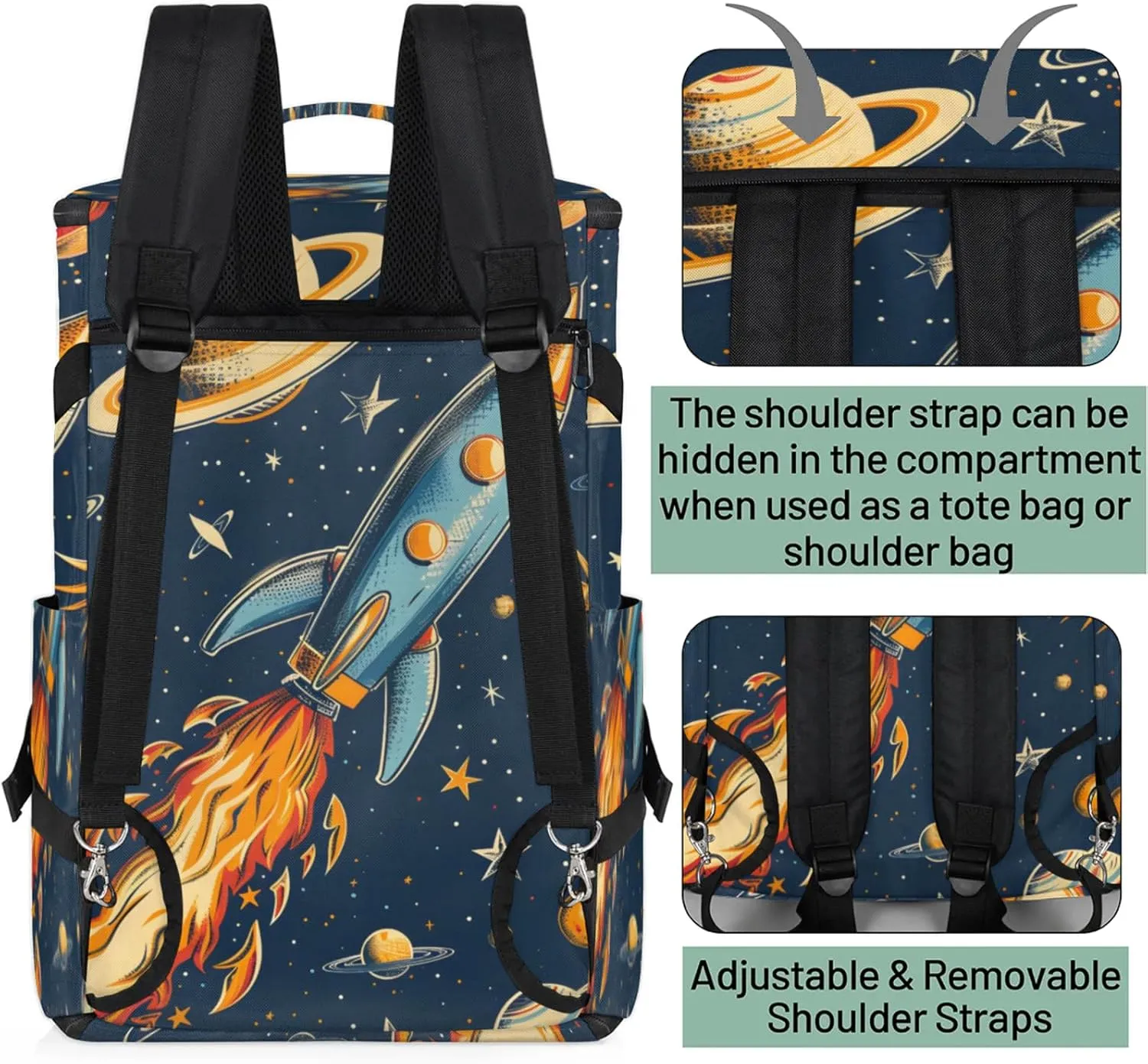 Tactical Sports Duffle Bag for Travel Waterproof Gym Bag with Shoe Compartment 48L Carry On Luggage for Men & Women 3-in-1 Durable Travel Luggage Rocket Space Launch