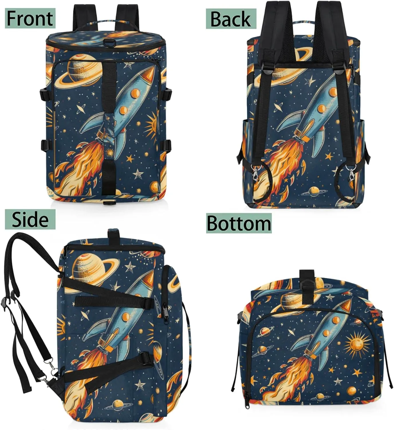 Tactical Sports Duffle Bag for Travel Waterproof Gym Bag with Shoe Compartment 48L Carry On Luggage for Men & Women 3-in-1 Durable Travel Luggage Rocket Space Launch