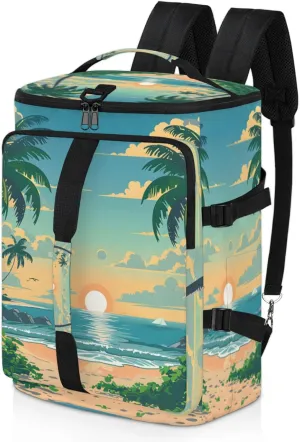 Tactical Sports Duffle Bag for Travel Waterproof Gym Bag with Shoe Compartment 48L Carry On Luggage for Men & Women 3-in-1 Durable Travel Luggage Sunset Coconut Tree