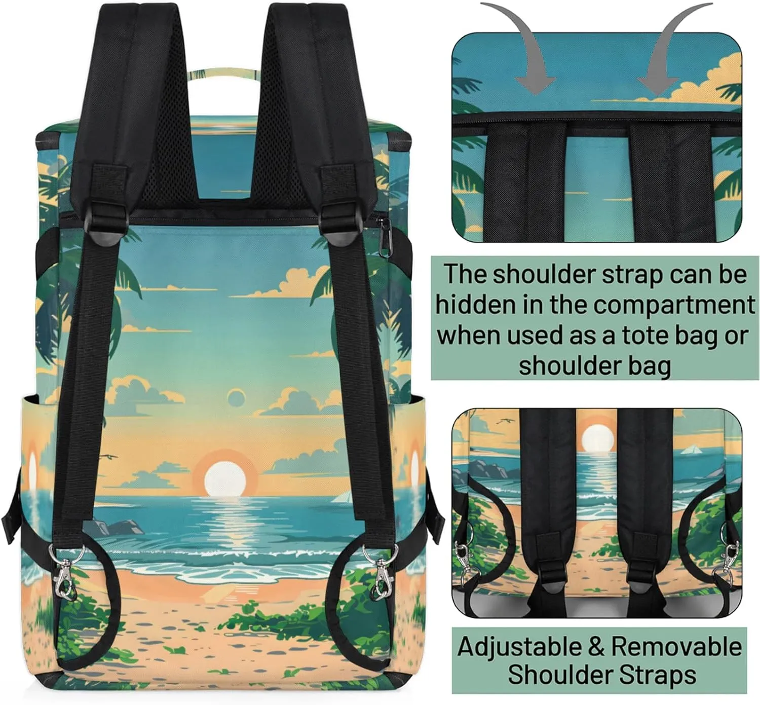 Tactical Sports Duffle Bag for Travel Waterproof Gym Bag with Shoe Compartment 48L Carry On Luggage for Men & Women 3-in-1 Durable Travel Luggage Sunset Coconut Tree