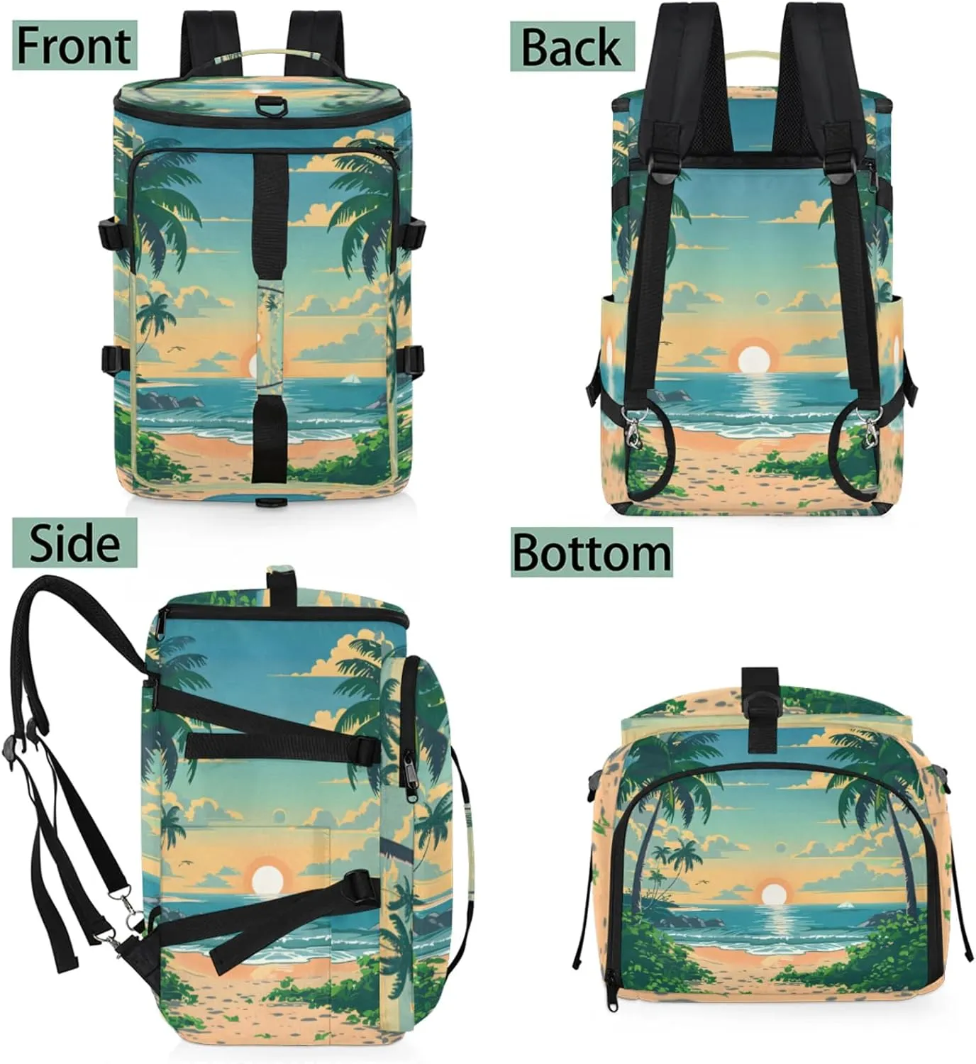 Tactical Sports Duffle Bag for Travel Waterproof Gym Bag with Shoe Compartment 48L Carry On Luggage for Men & Women 3-in-1 Durable Travel Luggage Sunset Coconut Tree