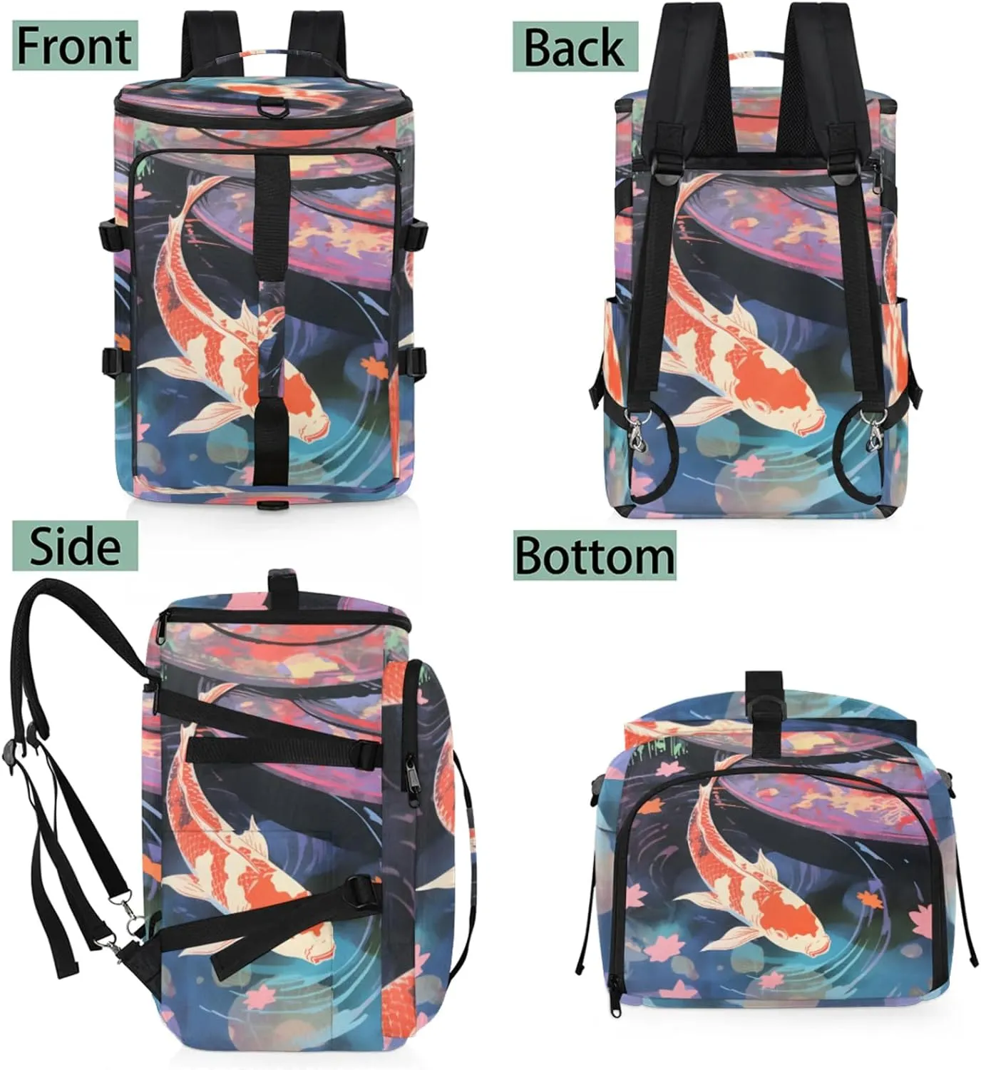 Tactical Sports Duffle Bag for Travel Waterproof Gym Bag with Shoe Compartment 48L Carry On Luggage for Men & Women 3-in-1 Durable Travel Luggage Watercolor Pond Fish