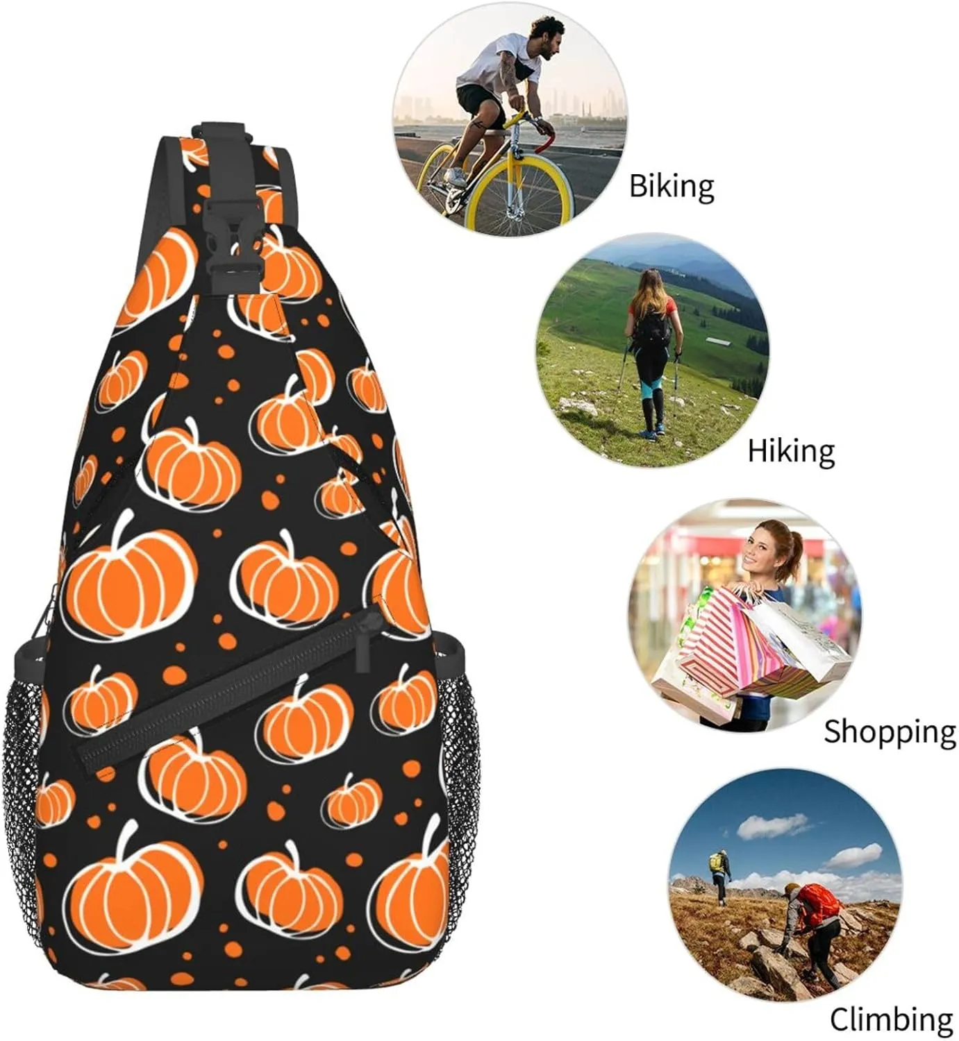 Thanksgiving Crossbody Sling Bag For Women Men Adjustable Pumpkins Chest Bag Shoulder Bag Sling Backpack Daypack For Sport Travel Hiking