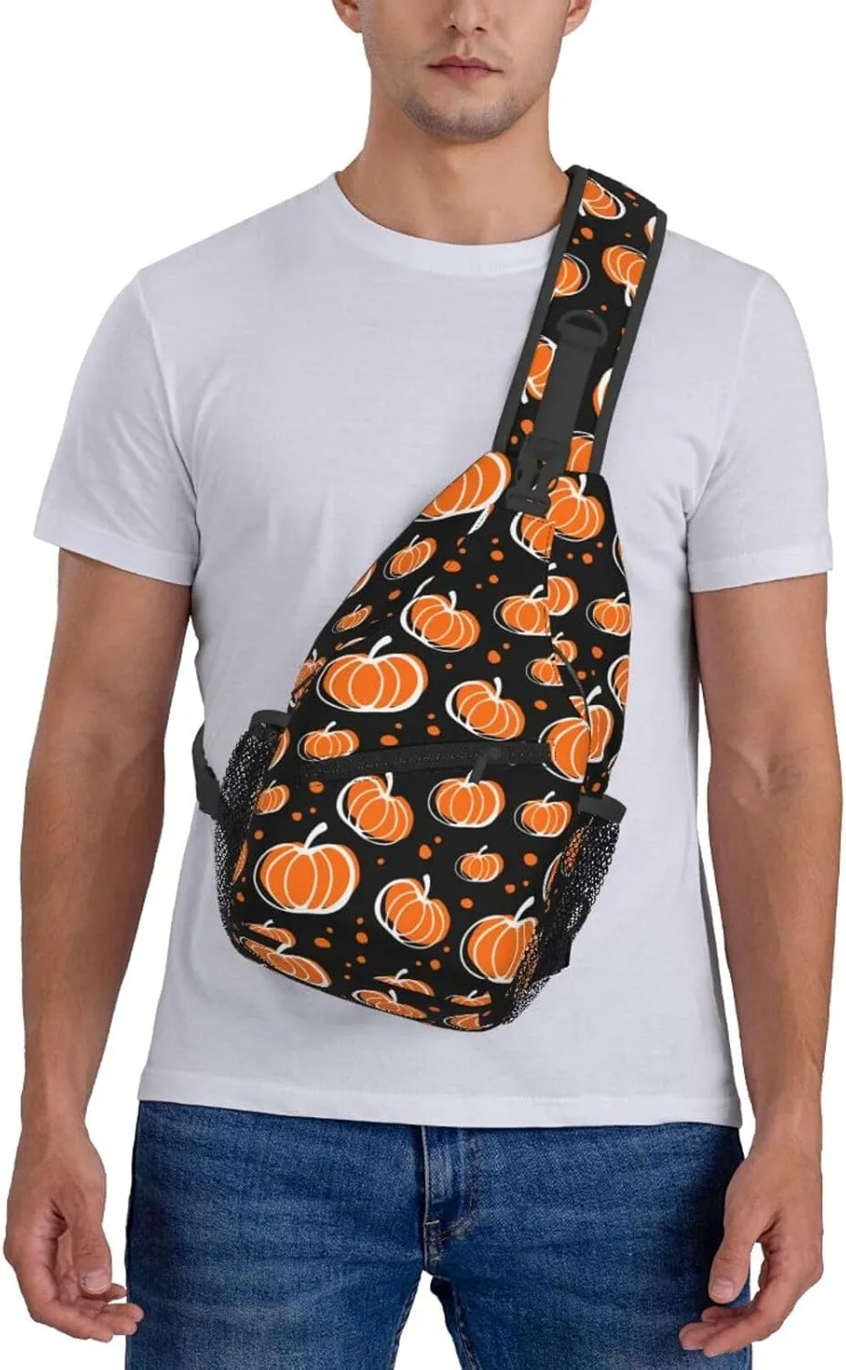 Thanksgiving Crossbody Sling Bag For Women Men Adjustable Pumpkins Chest Bag Shoulder Bag Sling Backpack Daypack For Sport Travel Hiking