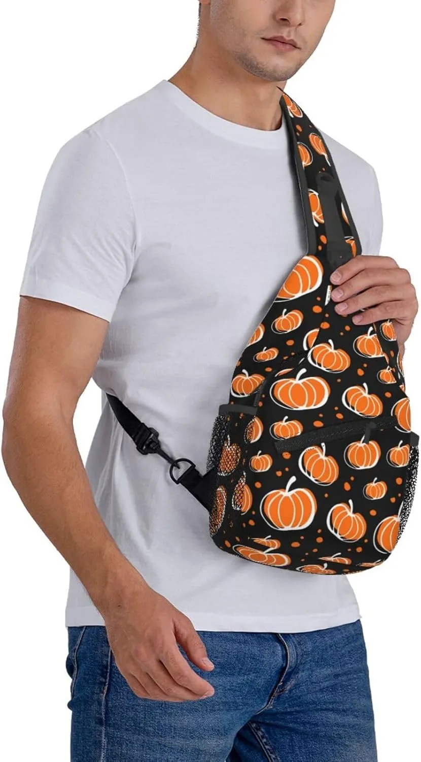 Thanksgiving Crossbody Sling Bag For Women Men Adjustable Pumpkins Chest Bag Shoulder Bag Sling Backpack Daypack For Sport Travel Hiking