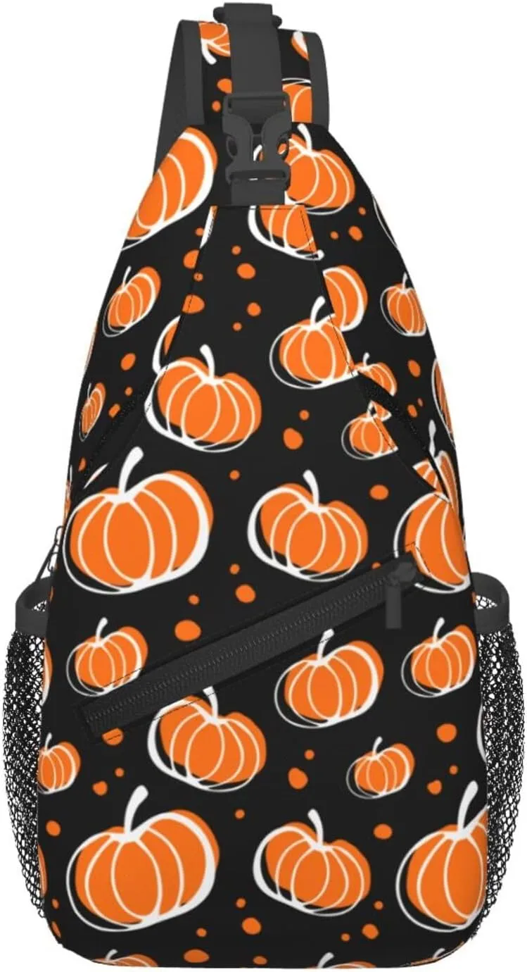 Thanksgiving Crossbody Sling Bag For Women Men Adjustable Pumpkins Chest Bag Shoulder Bag Sling Backpack Daypack For Sport Travel Hiking