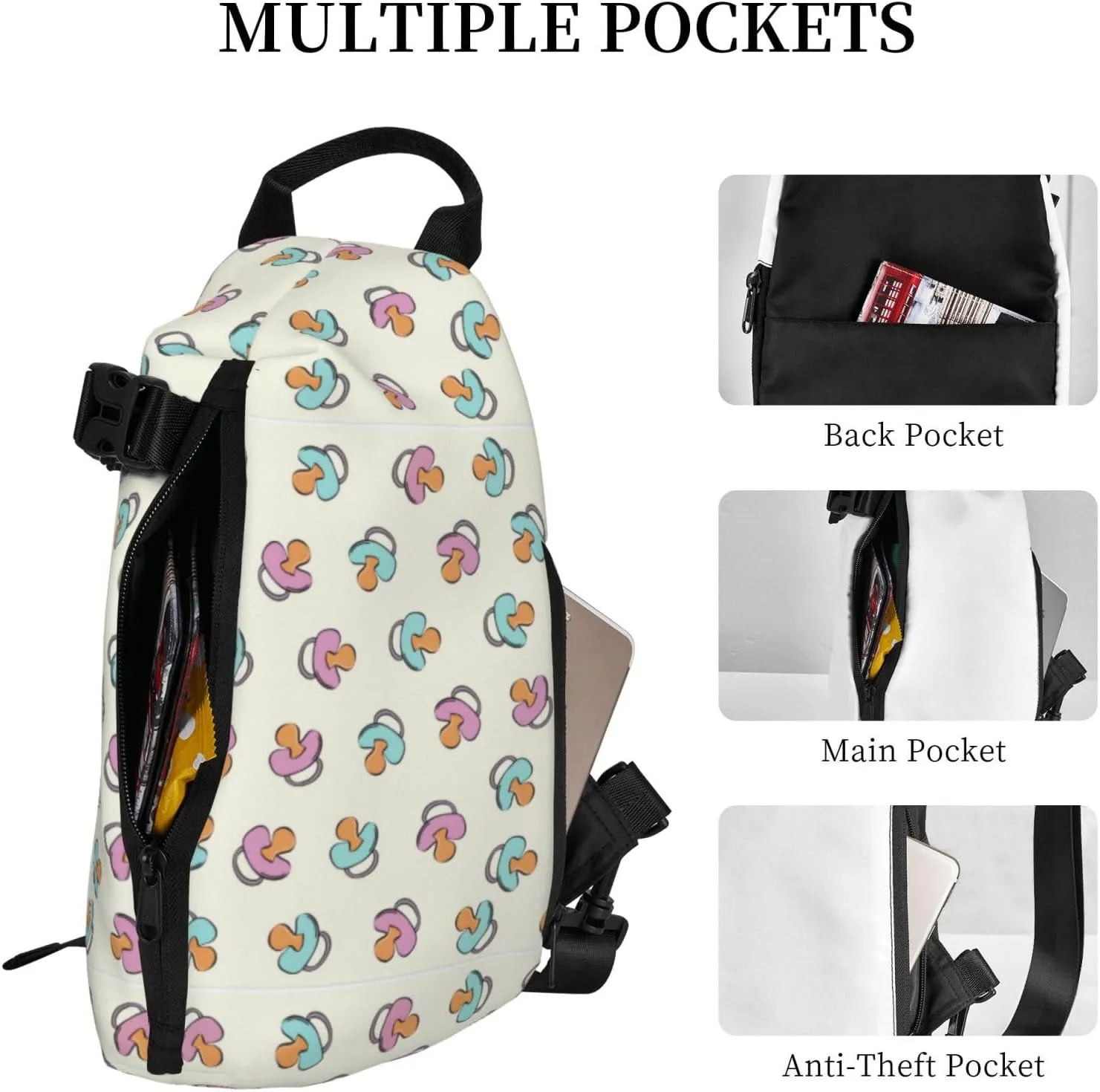 ThAyLa Adorable Pacifier Sling Bag For Women Casual Crossbody Backpack Shoulder Bag Chest Bag Daypack For Hiking Sports