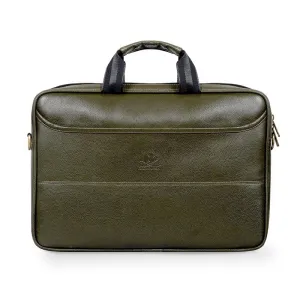 THE CLOWNFISH 14 inch Laptop Messenger Bag - Water Resistant Faux Leather | Adjustable Strap | 6L | Green