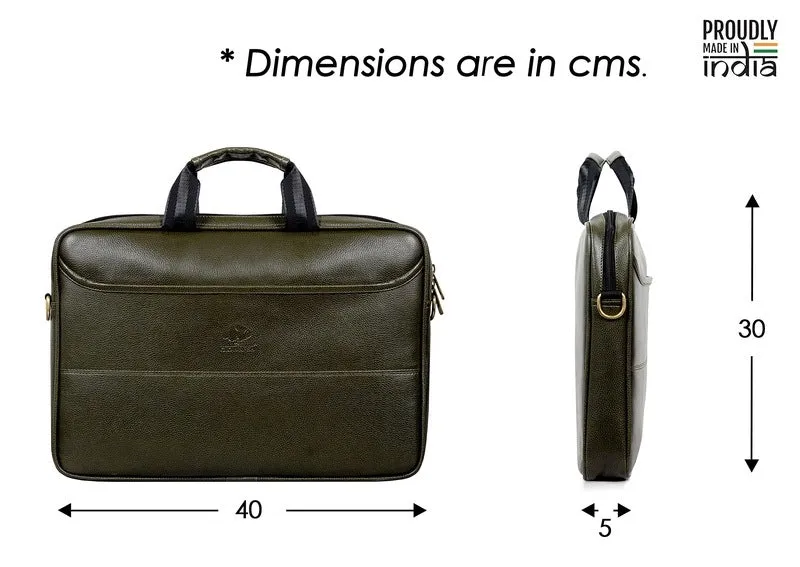 THE CLOWNFISH 14 inch Laptop Messenger Bag - Water Resistant Faux Leather | Adjustable Strap | 6L | Green