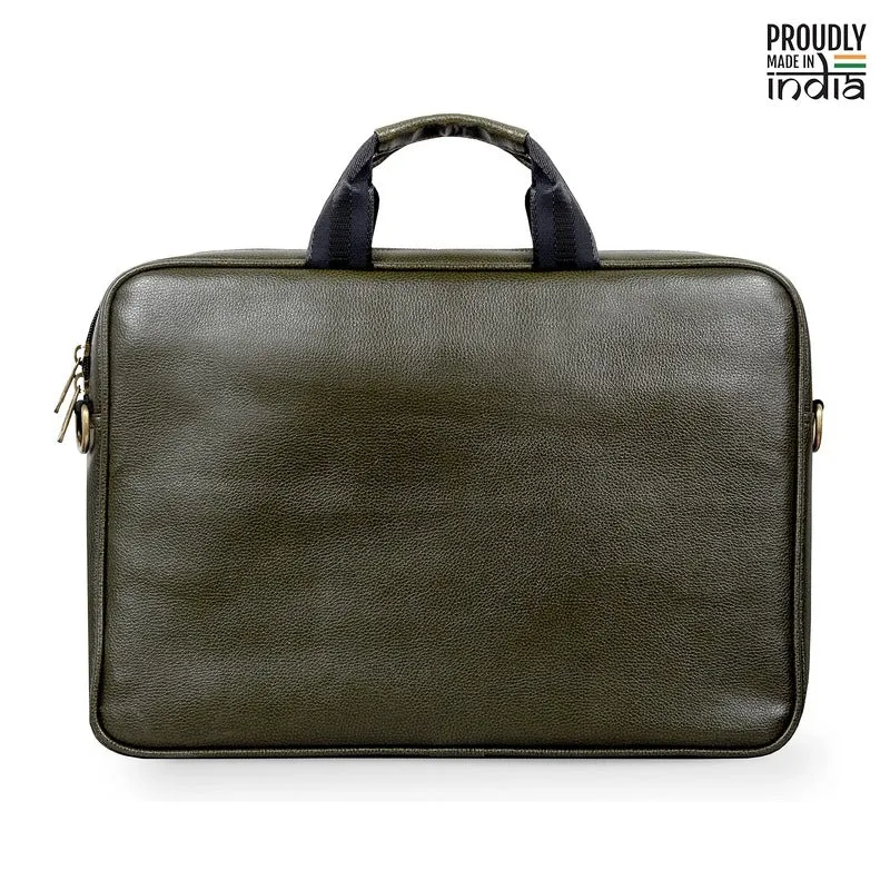 THE CLOWNFISH 14 inch Laptop Messenger Bag - Water Resistant Faux Leather | Adjustable Strap | 6L | Green