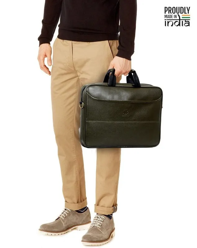 THE CLOWNFISH 14 inch Laptop Messenger Bag - Water Resistant Faux Leather | Adjustable Strap | 6L | Green