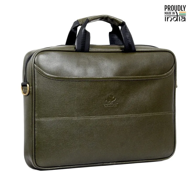 THE CLOWNFISH 14 inch Laptop Messenger Bag - Water Resistant Faux Leather | Adjustable Strap | 6L | Green