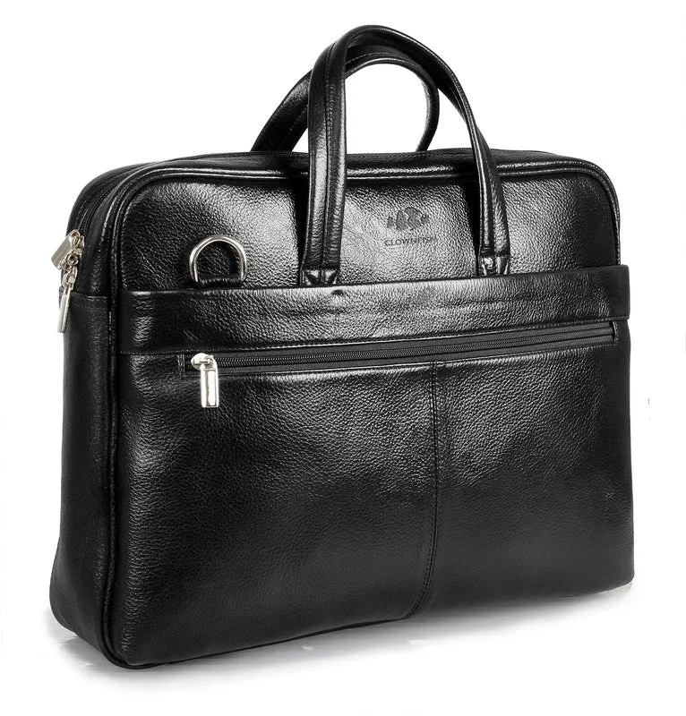 The Clownfish 14 inch Leather Laptop Briefcase | Stylish and Durable | 15.6 Inch Compatible | Black