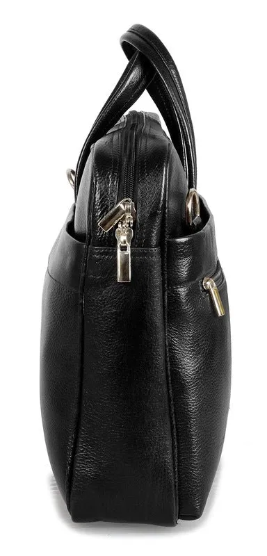 The Clownfish 14 inch Leather Laptop Briefcase | Stylish and Durable | 15.6 Inch Compatible | Black