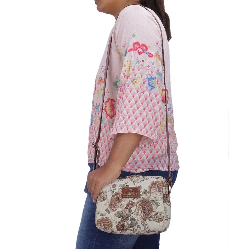 THE CLOWNFISH Adelina Series Sling for Women Faux Leather Casual Ladies Single Shoulder Bag For Women Crossbody Bag for College Girls (Blue-Floral)