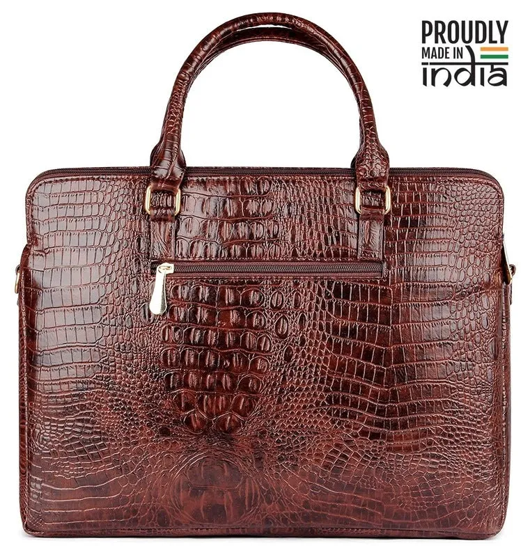 THE CLOWNFISH Crocadila Women Messenger Bag - Elegant, Durable Design | Adjustable Strap | 15.6 inches | Rust