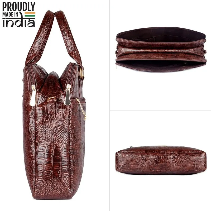 THE CLOWNFISH Crocadila Women Messenger Bag - Elegant, Durable Design | Adjustable Strap | 15.6 inches | Rust
