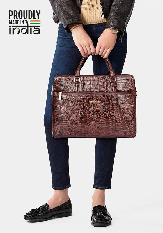 THE CLOWNFISH Crocadila Women Messenger Bag - Elegant, Durable Design | Adjustable Strap | 15.6 inches | Rust
