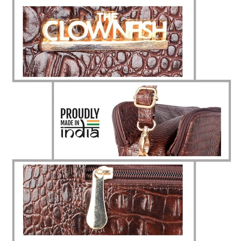 THE CLOWNFISH Crocadila Women Messenger Bag - Elegant, Durable Design | Adjustable Strap | 15.6 inches | Rust