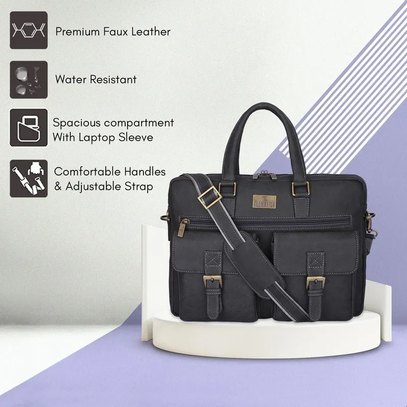 THE CLOWNFISH Dataguard Series Faux Leather 15.6 inch Laptop Messenger Bag Unisex Laptop Briefcase with Trolley Strap (Dark Grey)