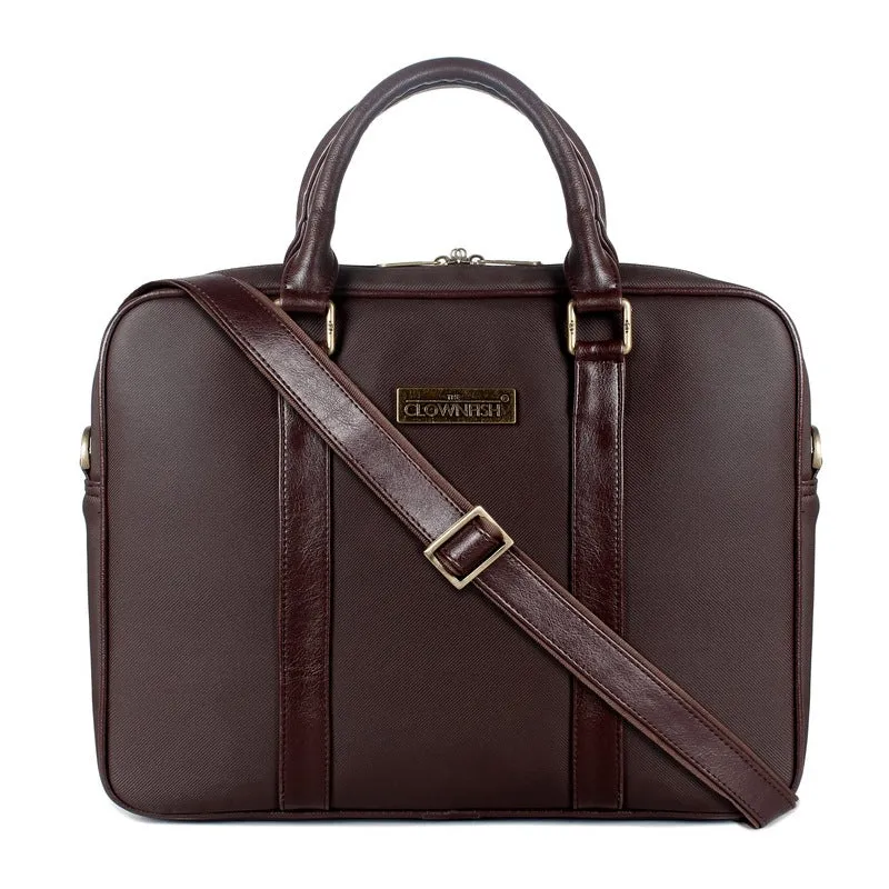 THE CLOWNFISH Faux Leather 15.6 inch Laptop Messenger Bag Briefcase (Dark Brown)