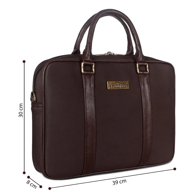 THE CLOWNFISH Faux Leather 15.6 inch Laptop Messenger Bag Briefcase (Dark Brown)