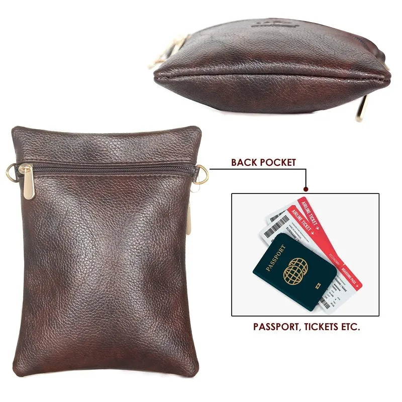THE CLOWNFISH Hazel Sling Bag - Faux Leather, 3 Zip Pockets | 0.9L Capacity | Dark Brown