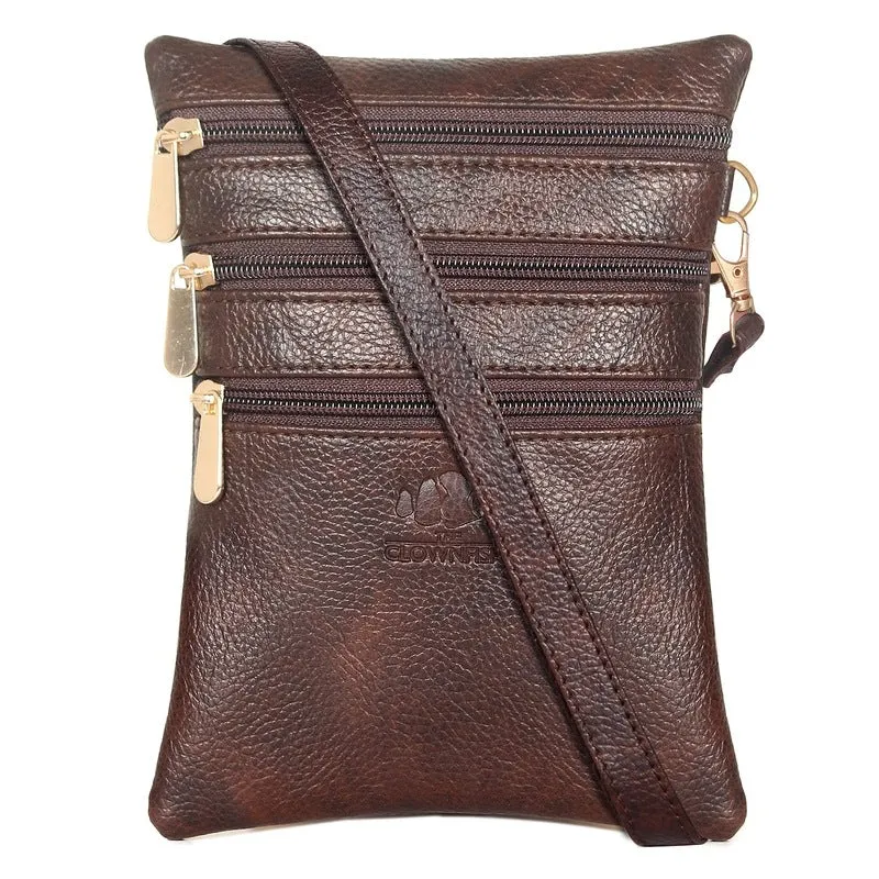 THE CLOWNFISH Hazel Sling Bag - Faux Leather, 3 Zip Pockets | 0.9L Capacity | Dark Brown