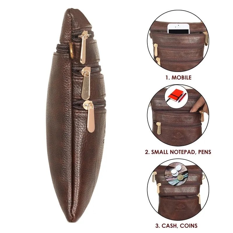 THE CLOWNFISH Hazel Sling Bag - Faux Leather, 3 Zip Pockets | 0.9L Capacity | Dark Brown