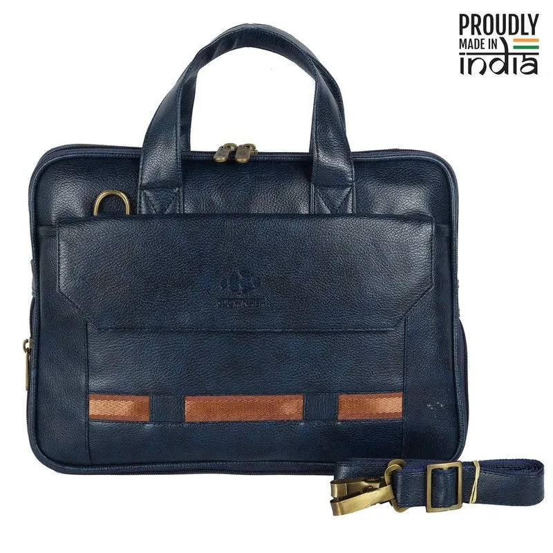 THE CLOWNFISH Triton Faux Leather Expandable 12 inch Laptop Tablet Messenger Bag Briefcase (Navy Blue)