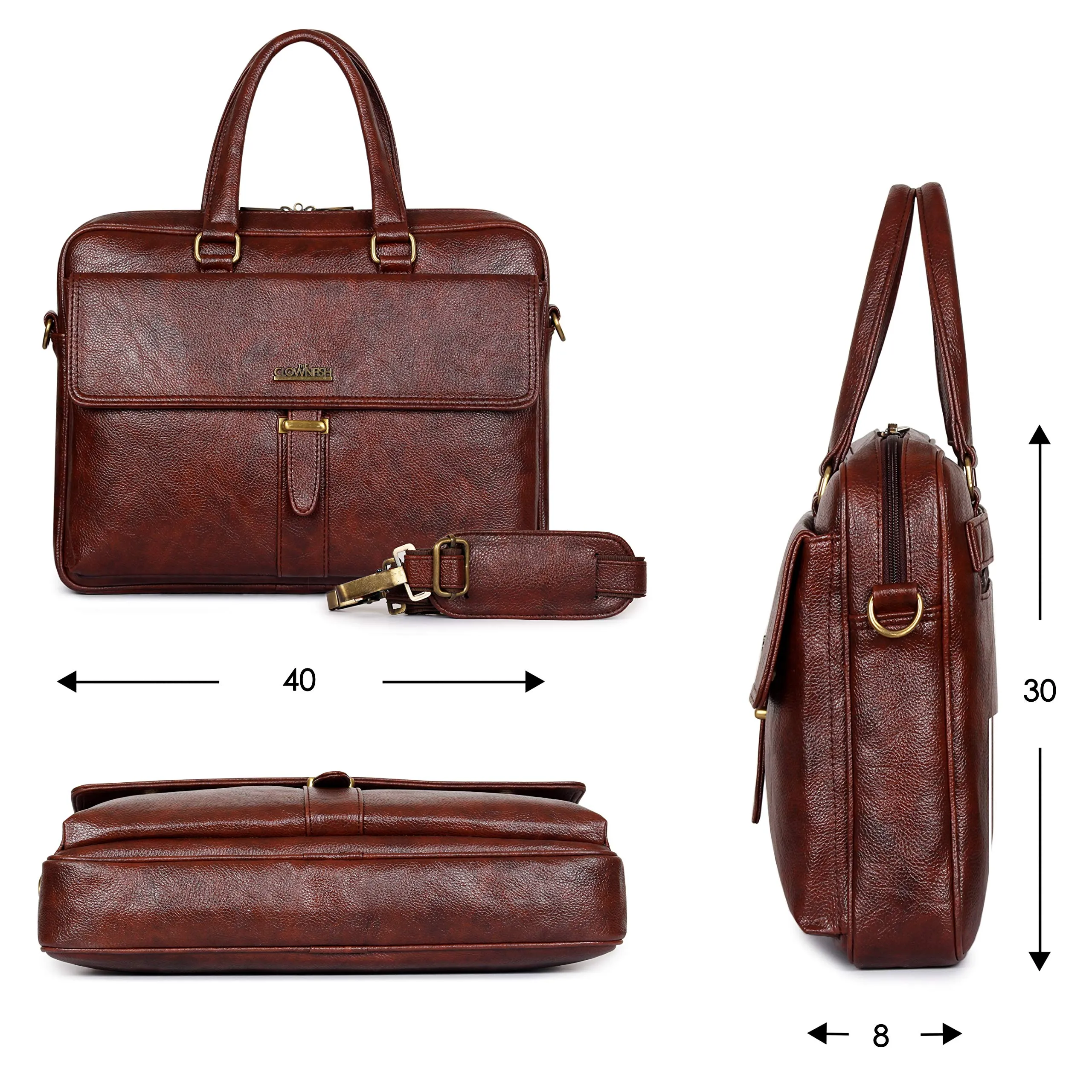 THE CLOWNFISH Vogue Laptop Messenger Bag - Padded Compartment | Adjustable Shoulder Strap | 14 inch | Cinnamon