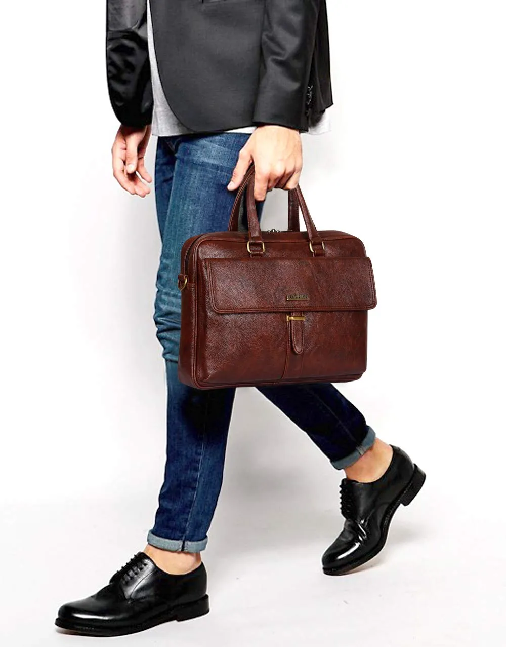 THE CLOWNFISH Vogue Laptop Messenger Bag - Padded Compartment | Adjustable Shoulder Strap | 14 inch | Cinnamon