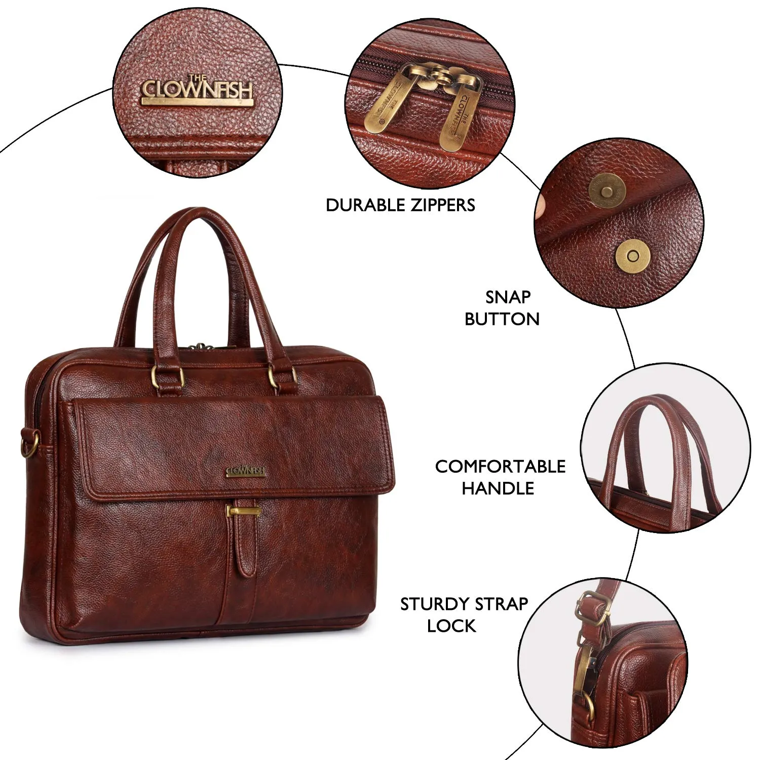 THE CLOWNFISH Vogue Laptop Messenger Bag - Padded Compartment | Adjustable Shoulder Strap | 14 inch | Cinnamon