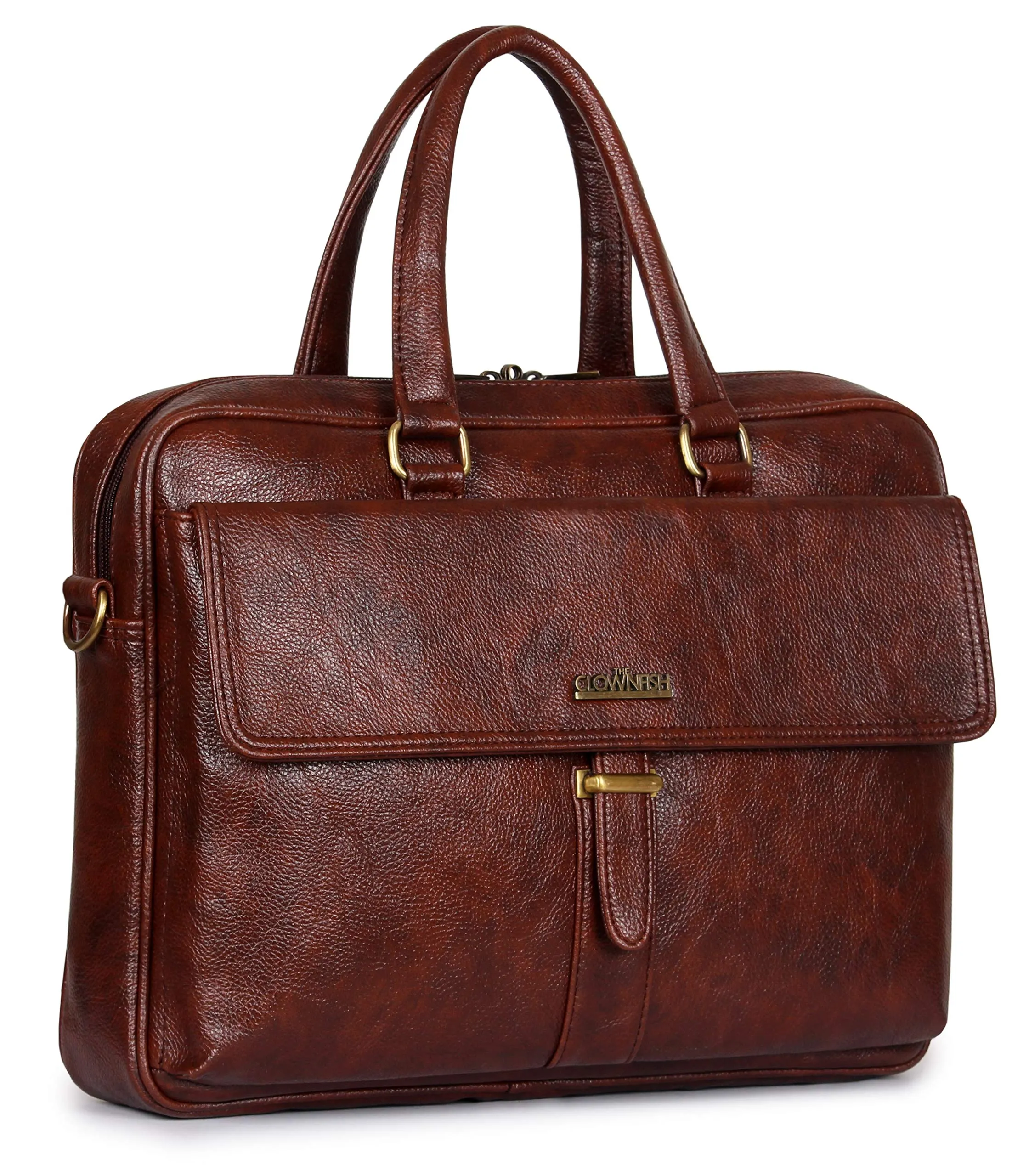 THE CLOWNFISH Vogue Laptop Messenger Bag - Padded Compartment | Adjustable Shoulder Strap | 14 inch | Cinnamon
