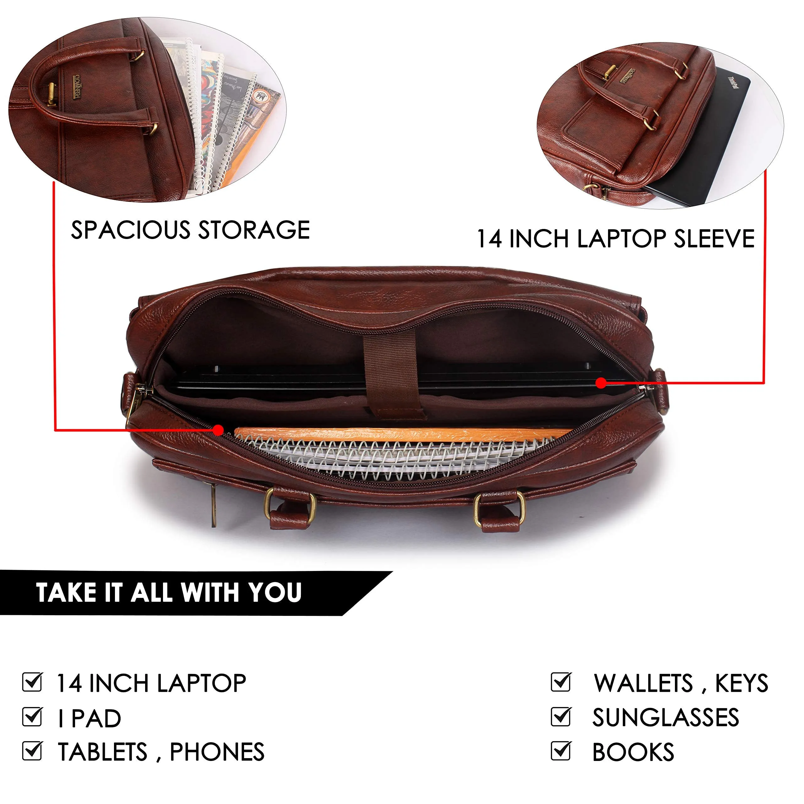 THE CLOWNFISH Vogue Laptop Messenger Bag - Padded Compartment | Adjustable Shoulder Strap | 14 inch | Cinnamon