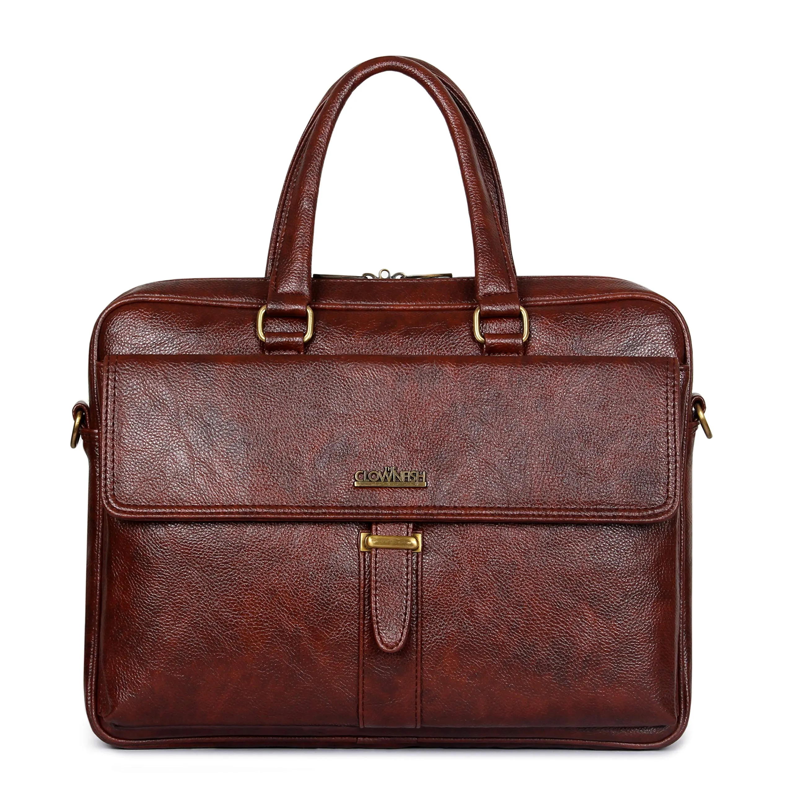 THE CLOWNFISH Vogue Laptop Messenger Bag - Padded Compartment | Adjustable Shoulder Strap | 14 inch | Cinnamon