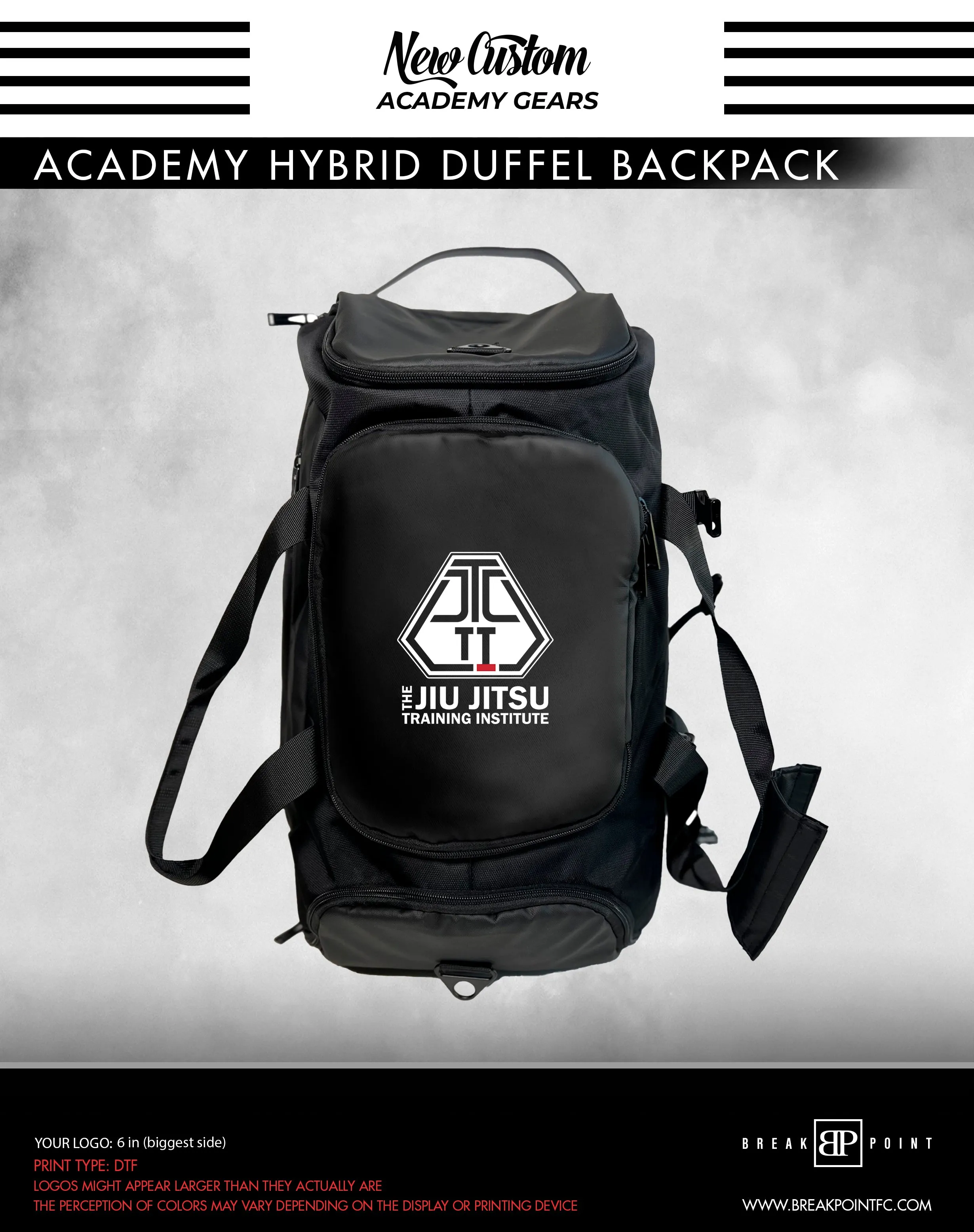 The JiuJitsu Train Institute Academy Hybrid Duffel Backpack #923 A