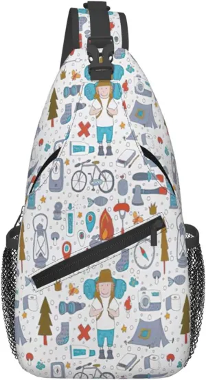 The Nature Wildlands Activities Pattern Print Sling Bag Crossbody Backpack For Women Men Hiking Travel Over The Shoulder Multipurpose Bag