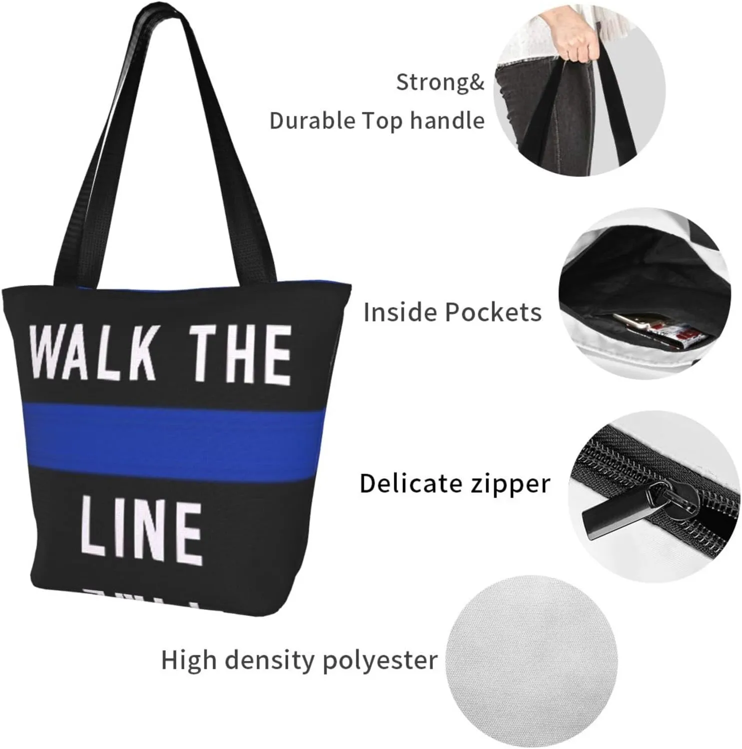 Thin Blue Line Women's Tote Bag Lightweight Shoulder Bag Shopping Handbag Large Capacity Handbag With Zipper