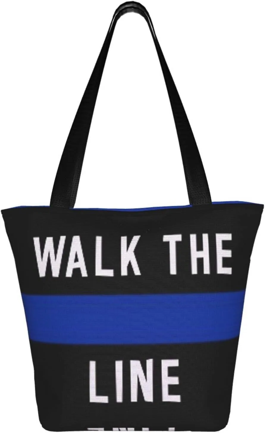Thin Blue Line Women's Tote Bag Lightweight Shoulder Bag Shopping Handbag Large Capacity Handbag With Zipper