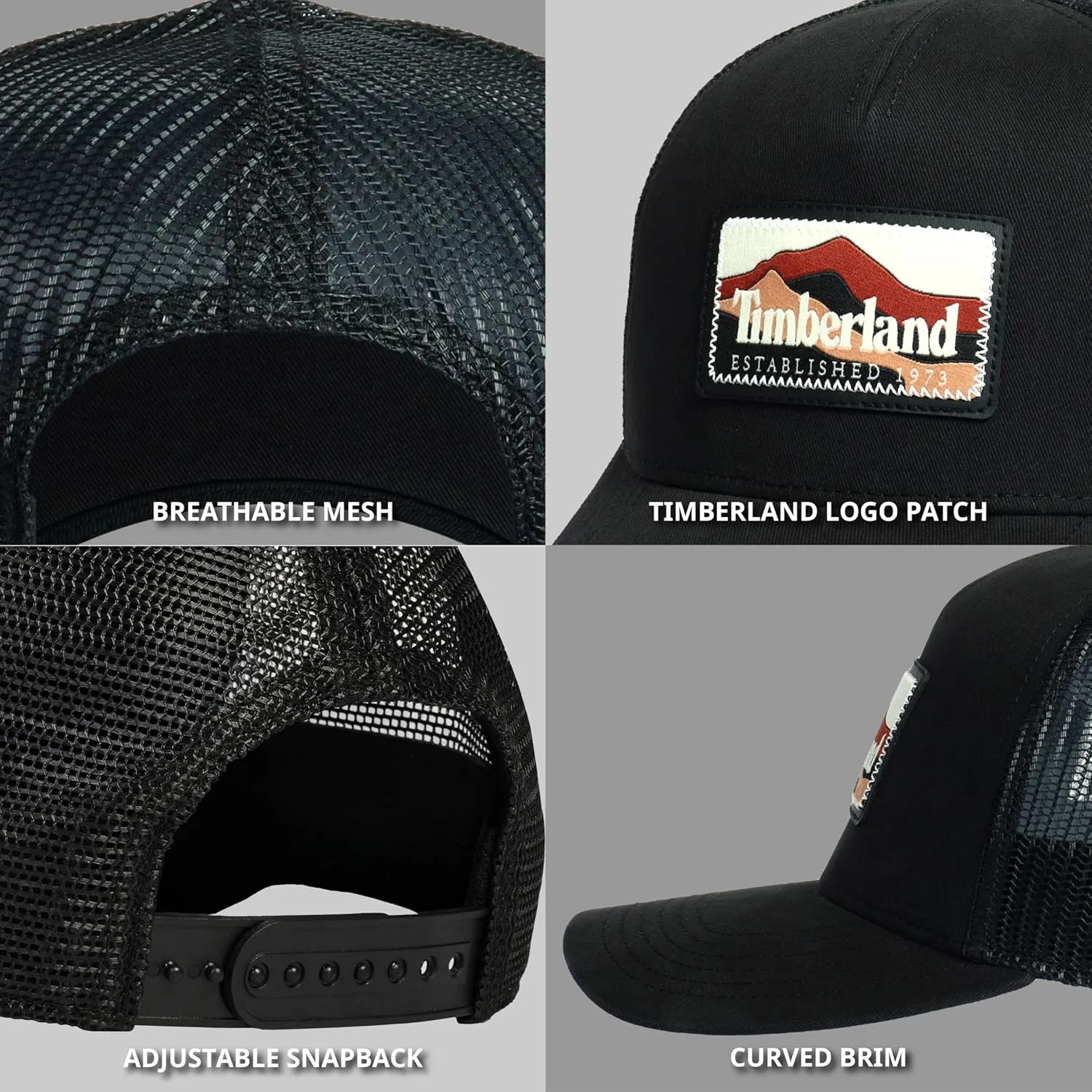 Timberland Trucker Hat for Men, One Size, Durable Cotton Twill, Adjustable Mesh Back, Curved Brim, Breathable and Lightweight