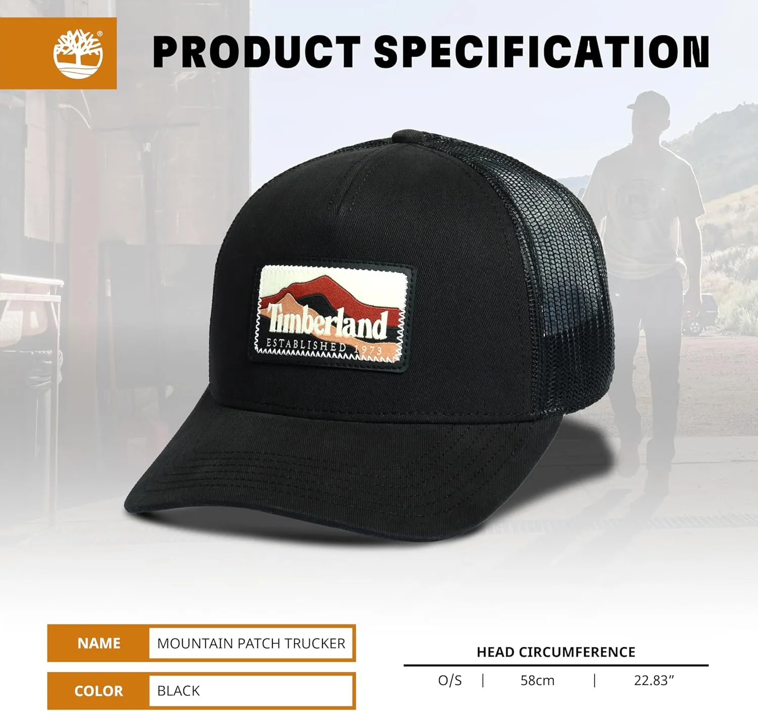 Timberland Trucker Hat for Men, One Size, Durable Cotton Twill, Adjustable Mesh Back, Curved Brim, Breathable and Lightweight