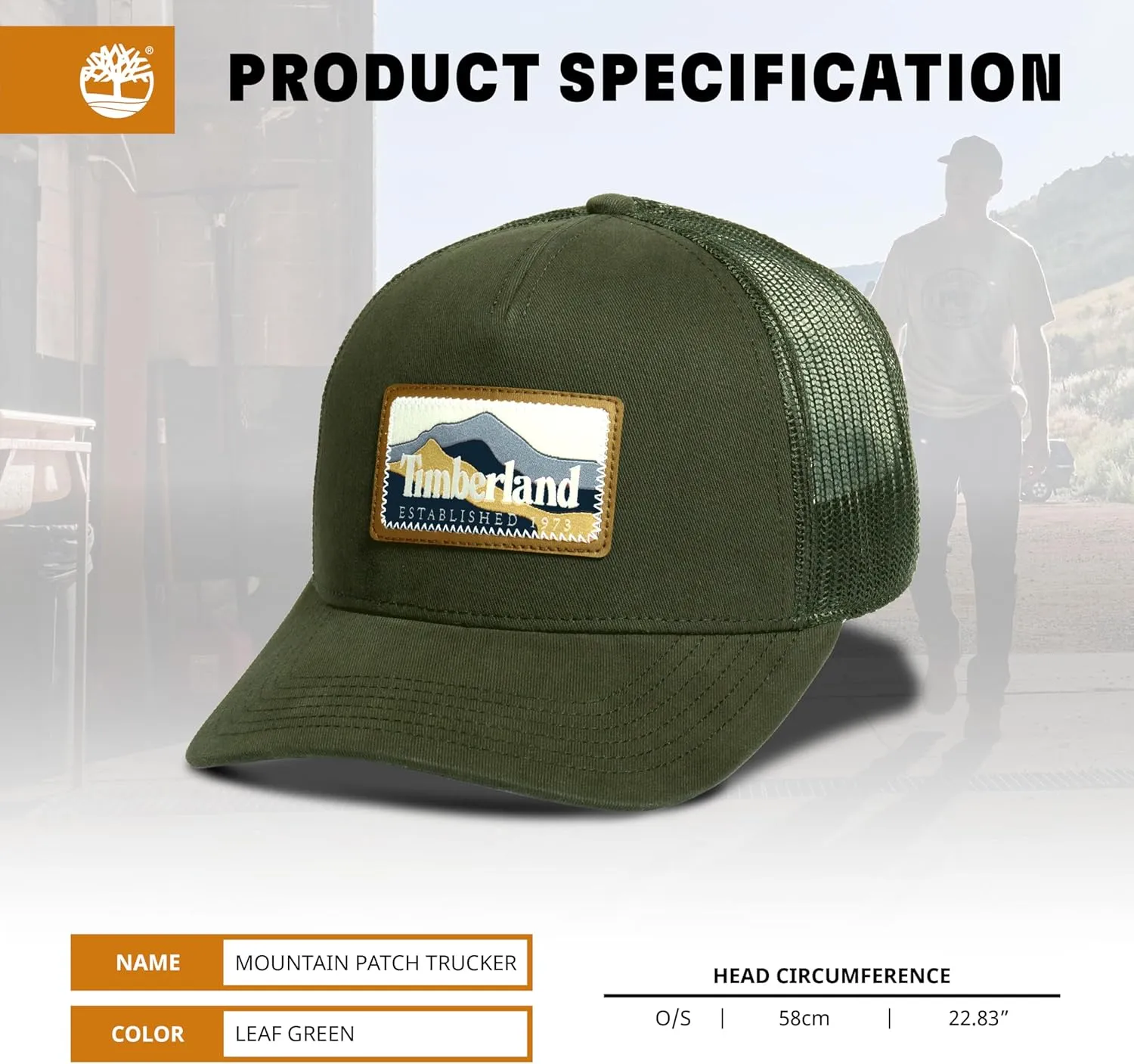 Timberland Trucker Hat for Men, One Size, Durable Cotton Twill, Adjustable Mesh Back, Curved Brim, Breathable and Lightweight