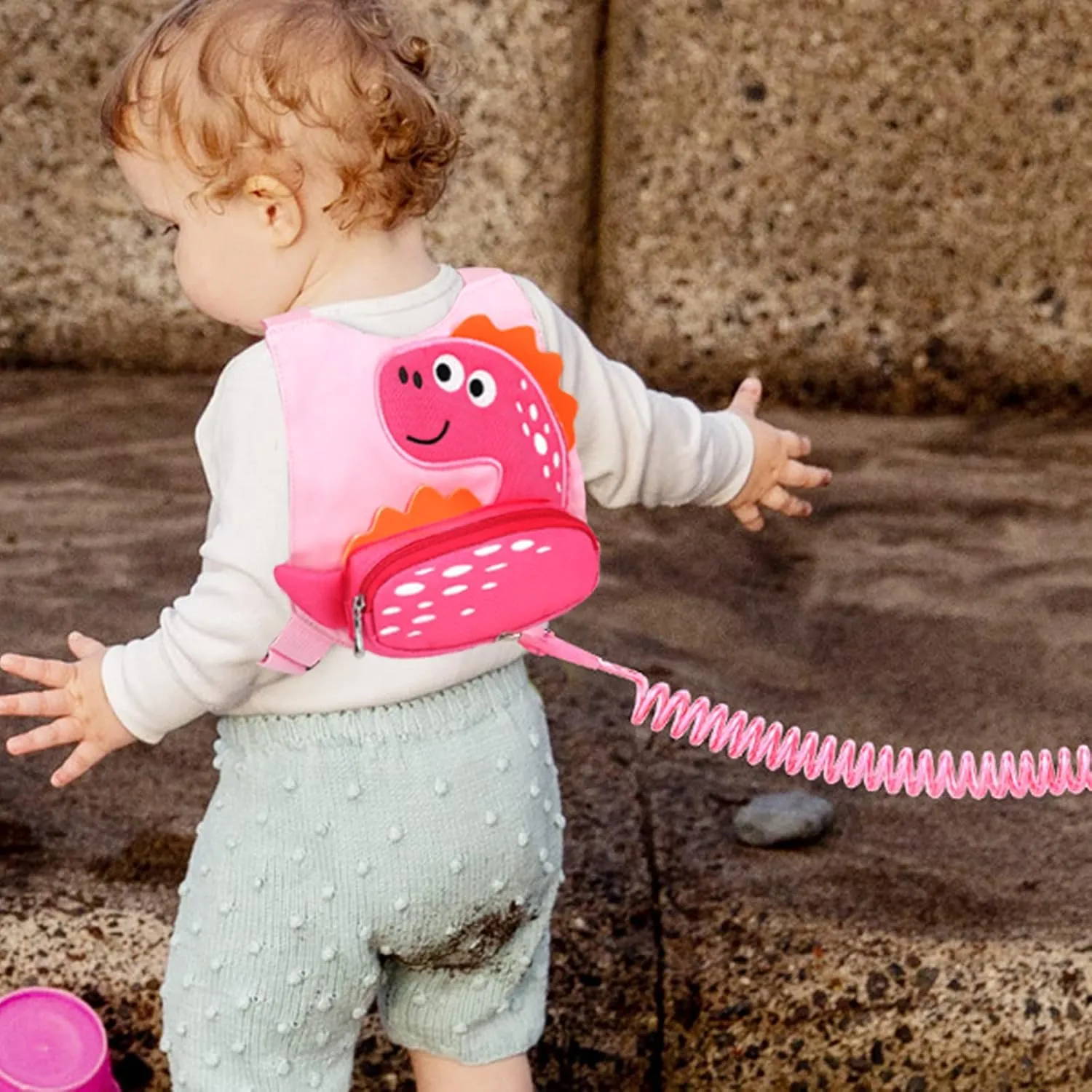 Toddler Leash Harness   Anti Lost Wrist Link, Accmor Cute Dinosaur Kids Harnesses with Leashes,3 in 1 Baby Walking Wristband Child Outdoor Anti-lsot Tether Rope Reins for Chidren Girls (Pink)