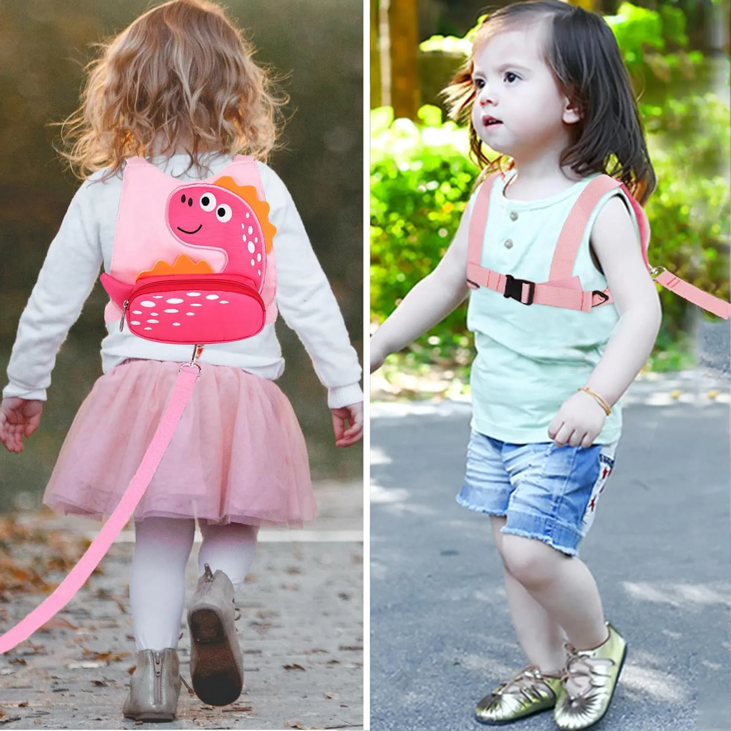 Toddler Leash Harness   Anti Lost Wrist Link, Accmor Cute Dinosaur Kids Harnesses with Leashes,3 in 1 Baby Walking Wristband Child Outdoor Anti-lsot Tether Rope Reins for Chidren Girls (Pink)