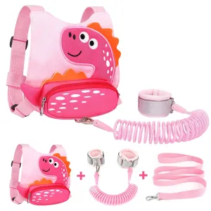 Toddler Leash Harness   Anti Lost Wrist Link, Accmor Cute Dinosaur Kids Harnesses with Leashes,3 in 1 Baby Walking Wristband Child Outdoor Anti-lsot Tether Rope Reins for Chidren Girls (Pink)